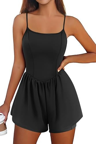 Ekouaer Womens Summer Sleeveless Workout Rompers Athletic Jumpsuit Double Lined Shorts One Piece Gym Yoga Clothes Black | Amazon (US)