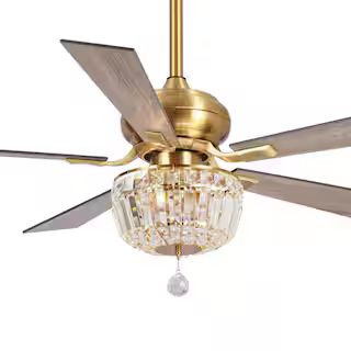 Parrot Uncle Shena 52 in. Downrod 5-Blade Gold Ceiling Fan with Remote Control and Light Kit F623... | The Home Depot