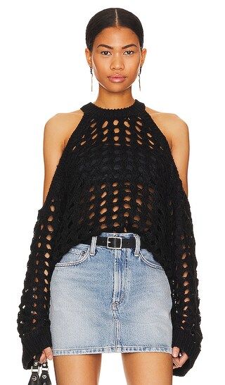 Inez Open Cable Sweater in Black | Revolve Clothing (Global)