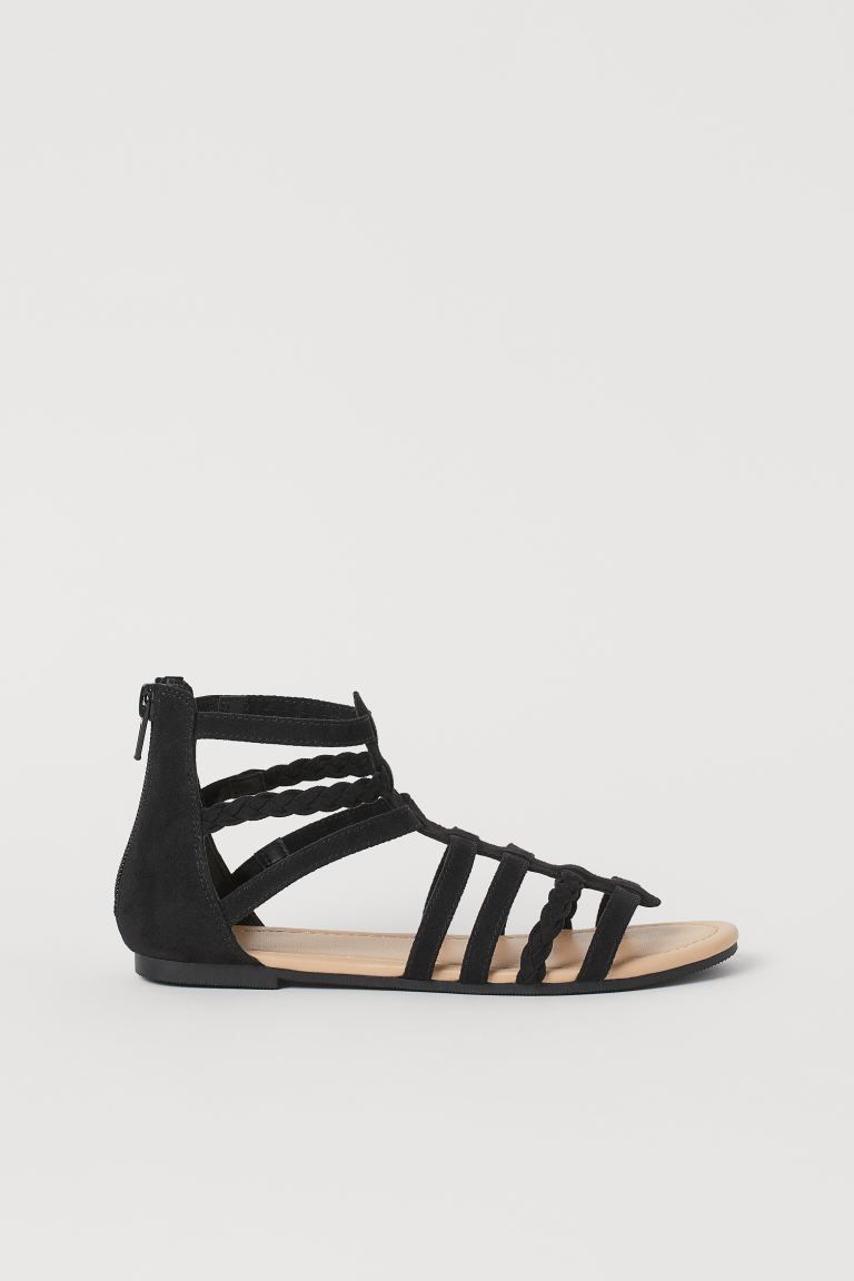 Sandals with a zipper and loop at back of heels. Faux leather insoles and fluted soles.Compositio... | H&M (US + CA)