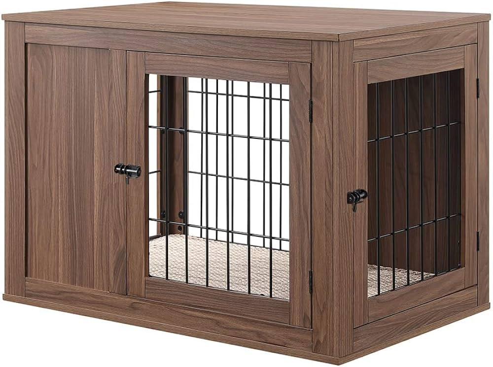 unipaws Furniture Style Dog Crate End Table with Cushion, Wooden Wire Pet Kennels with Double Doo... | Amazon (US)