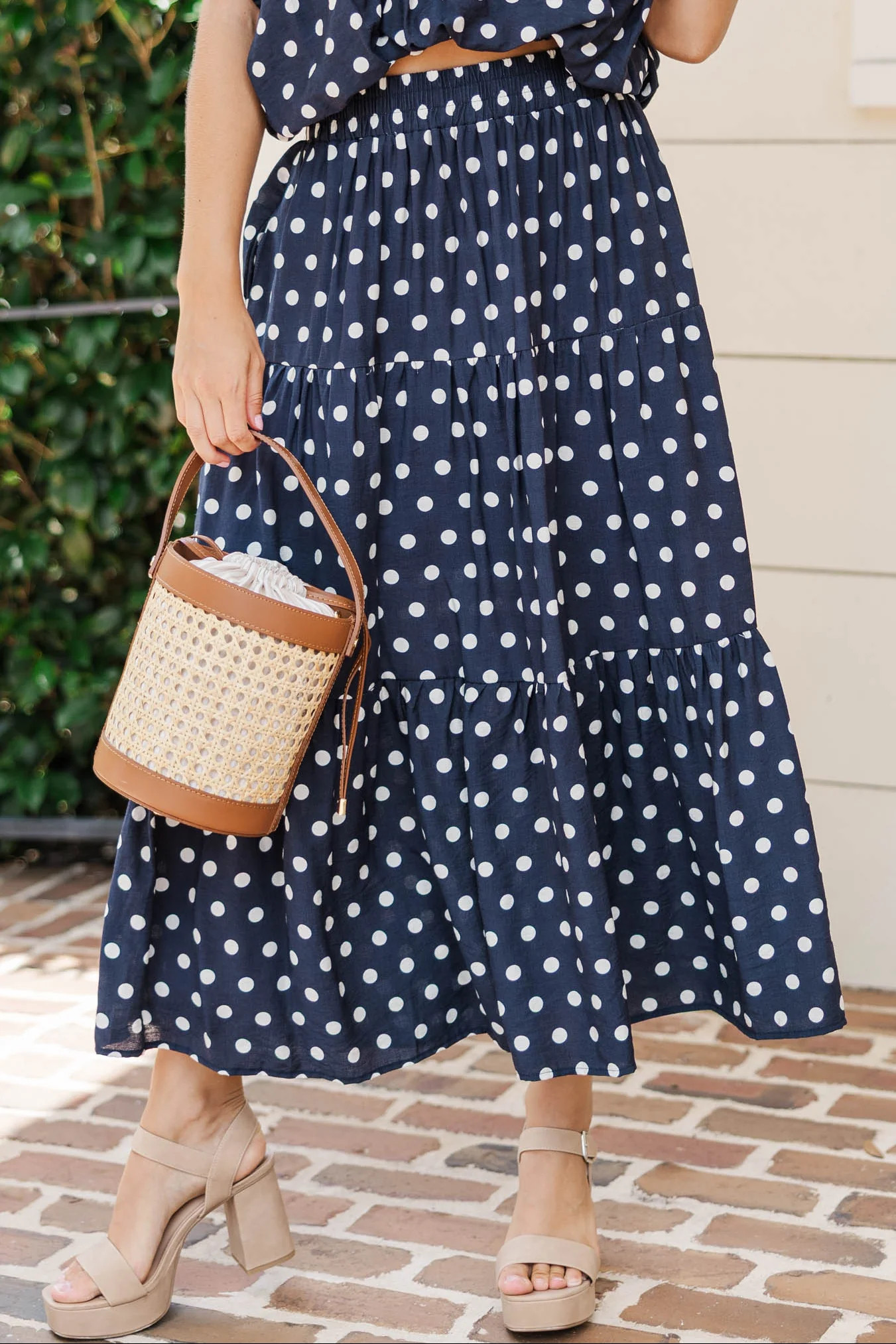 So Good To You Navy Polka Dot Midi Skirt | The Mint Julep Boutique