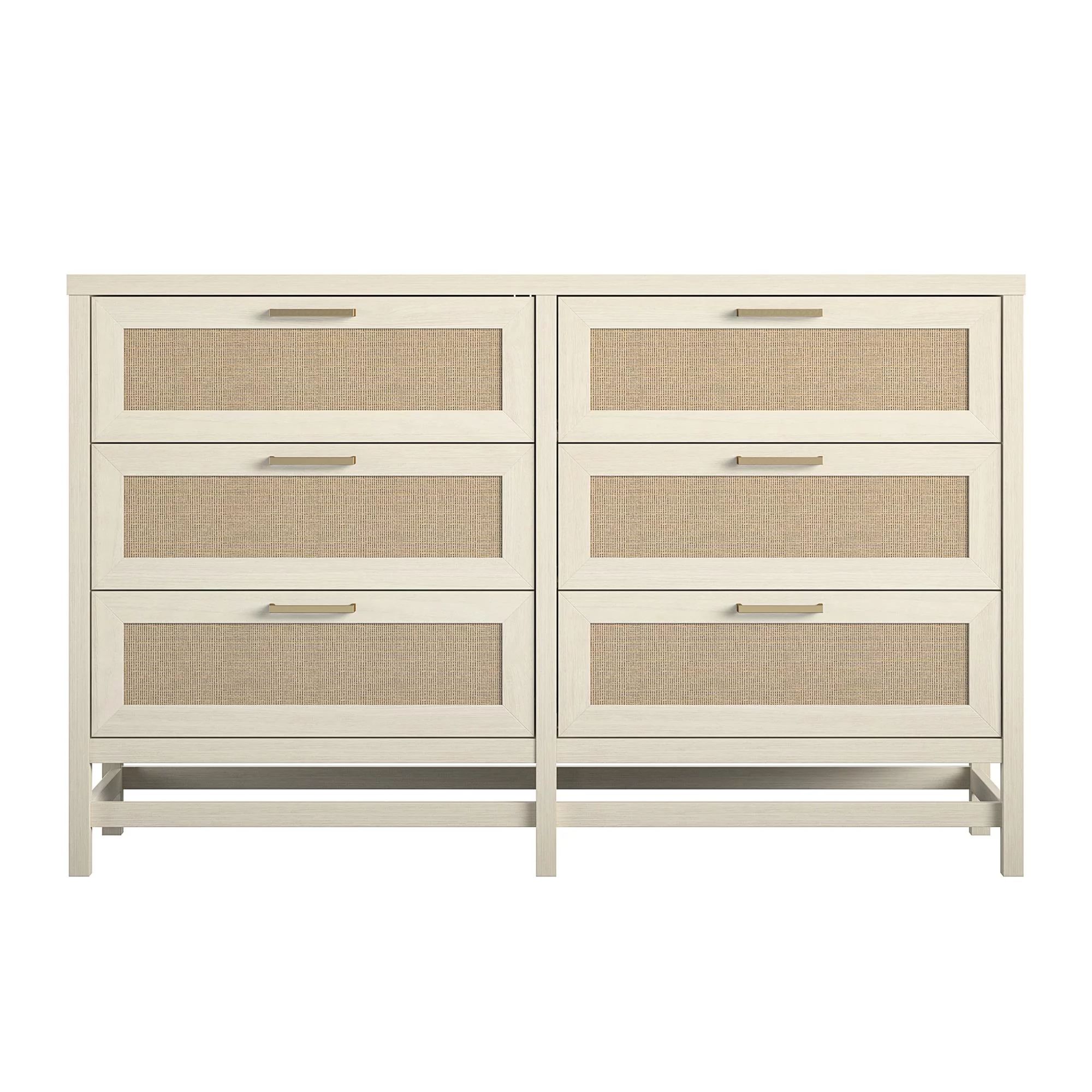 Lennon 6 Drawer Dresser, Ivory Oak and Faux Rattan - Walmart.com | Walmart (US)