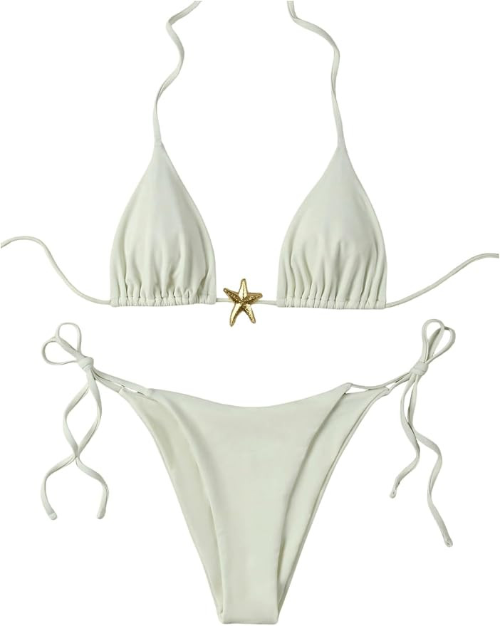 SHENHE Women's 2 Piece Starfish Metal Swimsuits Halter Triangle String Bikini Sets Bathing Suit | Amazon (US)
