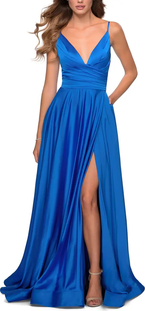 La Femme Strappy Back Satin Ballgown | Nordstrom | Nordstrom