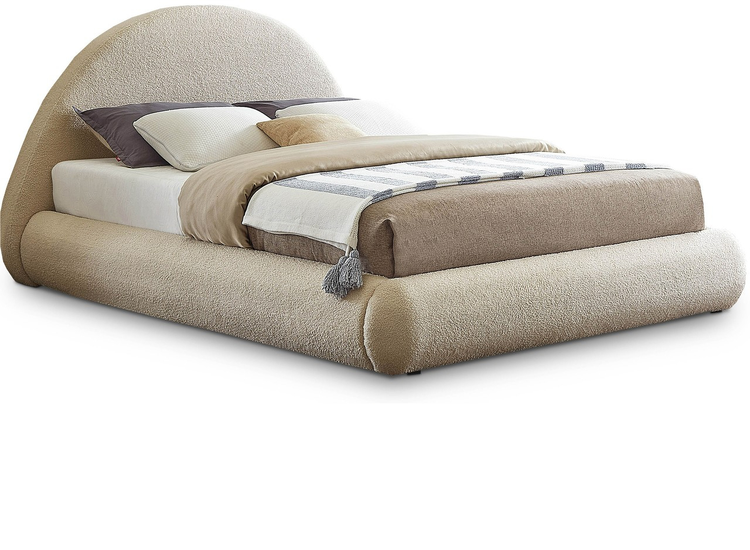 Rudy Teddy Fabric Queen Bed In Beige | 1stopbedrooms