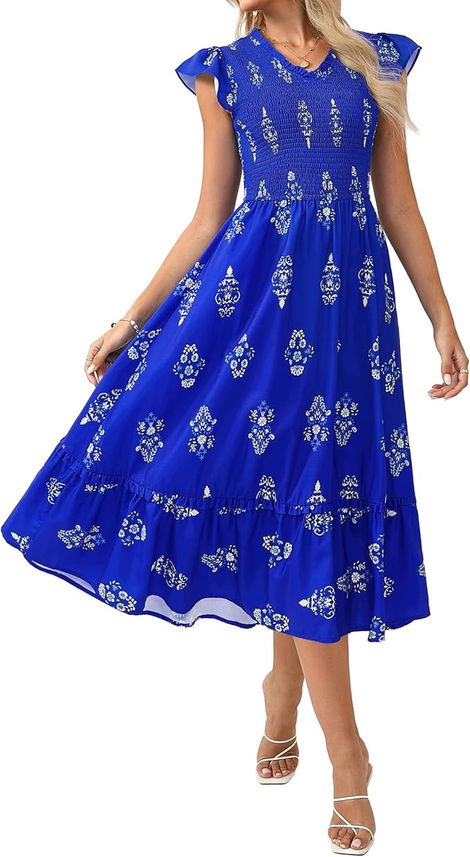 GRACE KARIN 2026 Summer Casual Dresses for Women,Flutter Short Sleeve Wedding Guest Dresses,V Nec... | Amazon (US)