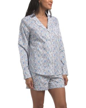 2pc Cotton Fleur Dazur Long Sleeve Top And Shorts Pajama Set | TJ Maxx