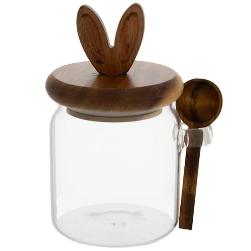Hobby Lobby Glass Storage Jar with Wooden Bunny Lid and Spoon, Clear Glass with Natural Wood, 14 Ounces, 6 Inches Height, Easter Home Decor | Amazon (US)