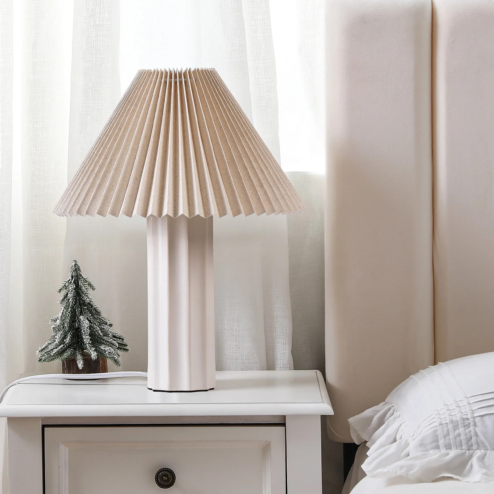 SUNMORY 17.5'' Ceramic Table Lamp with Pleated Fabric Shade, 3-Way Dimmable LED, Beside Nightstan... | Walmart (US)