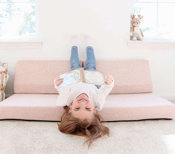 Foamnasium x PBK Blocksy Heathered Basketweave Mini Kids Couch | Pottery Barn Kids