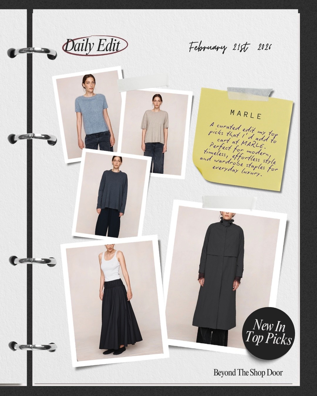 Favourite 5 New Arrivals from Marle

Marle is a contemporary New Zealand label celebrated for its quiet luxury and timeless wardrobe essentials. 

The tailored trench in black and putty (with its modern funnel-neck option) is effortlessly polished, while the brushed cashmere short-sleeve tee is the ultimate elevated basic. The full skirt and the signature merino and merino-possum knits are versatile & timeless wardrobe staples. 

Designed with longevity in mind rather than fleeting trends, Marle’s collections are the kind of versatile staples that become favourites in your wardrobe season after season. 

Check out my favorite new arrivals from Marle, and as always, the best pieces won’t stay in stock for long