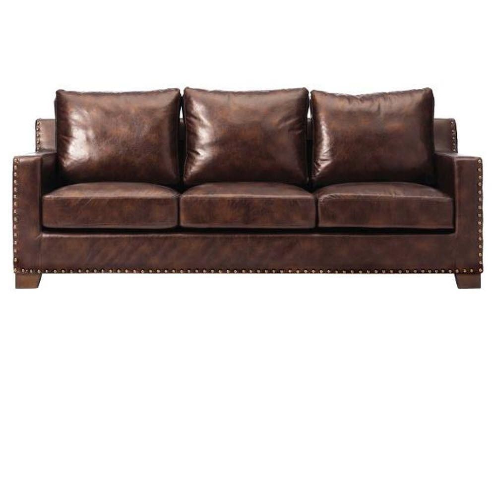 Home Decorators Collection Garrison Brown Leather Sofa | The Home Depot