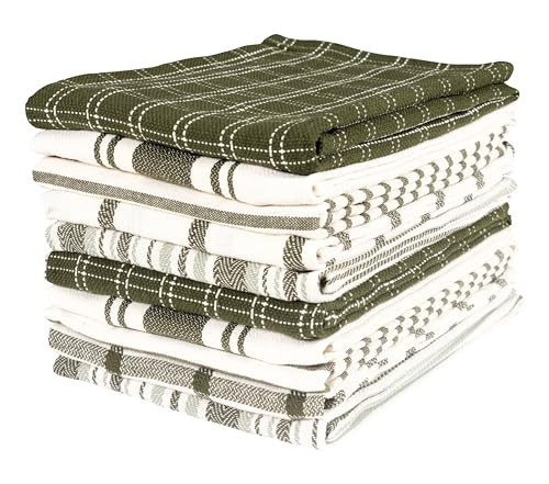 KAF Home Assorted Flat Kitchen Towels | 100% Cotton - 18 x 28 inches | Ultra Absorbent Soft Dish Towels | Perfect for Cooking, Cleaning, and Drying Hands (Olive, 10 Pack) | Amazon (US)