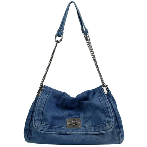 Denim Purse Tote Bag for Women Fashion Adjustable Chain Shoulder Handbag Y2K Zipper Crossbody Bag Jean Purse | Amazon (US)