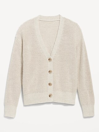 Lightweight Cotton and Linen-Blend Shaker-Stitch Cardigan Sweater for Women | Old Navy (US)