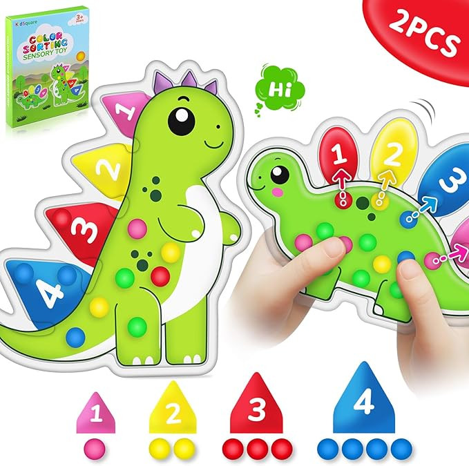 2 PCS Dinosaur Color Sorting Sensory Toys for Toddlers, Fine Motor Skills Game for Kids, Color Ma... | Amazon (US)