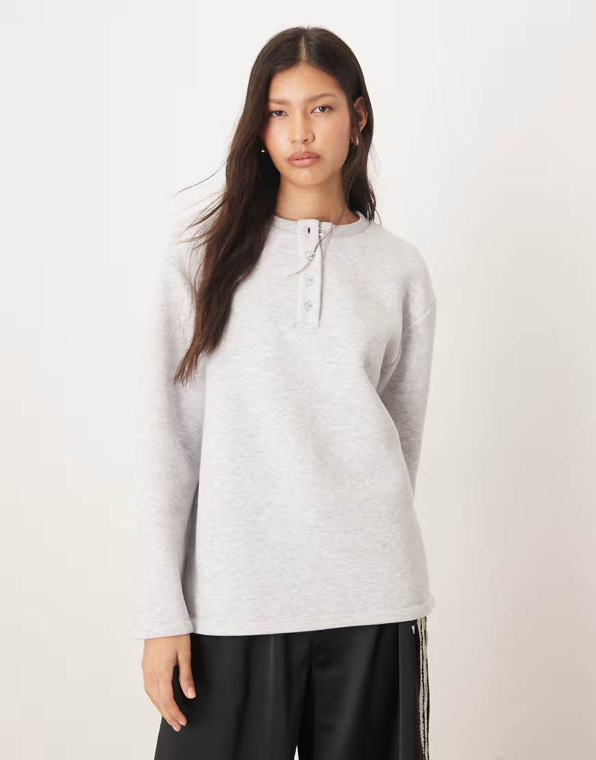 ASOS DESIGN oversized henley sweat in grey marl | ASOS (Global)