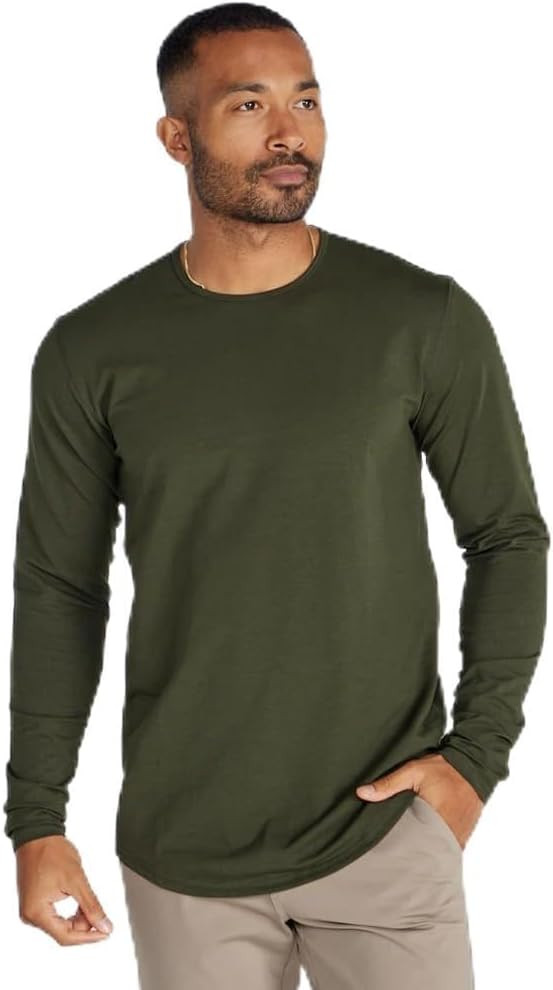 BYLT Men's Drop-Cut Long Sleeve – Plain Crewneck Shirt for Men – Soft Polyester, Cotton, Span... | Amazon (US)