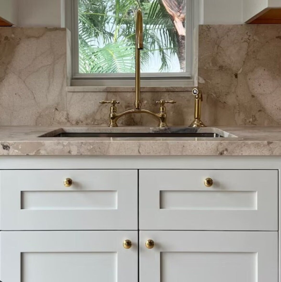 Victorian-Inspired Unlacquered Brass Bridge Faucet, Unlacquered Brass Kitchen Bridge Faucet Vecto... | Etsy (US)