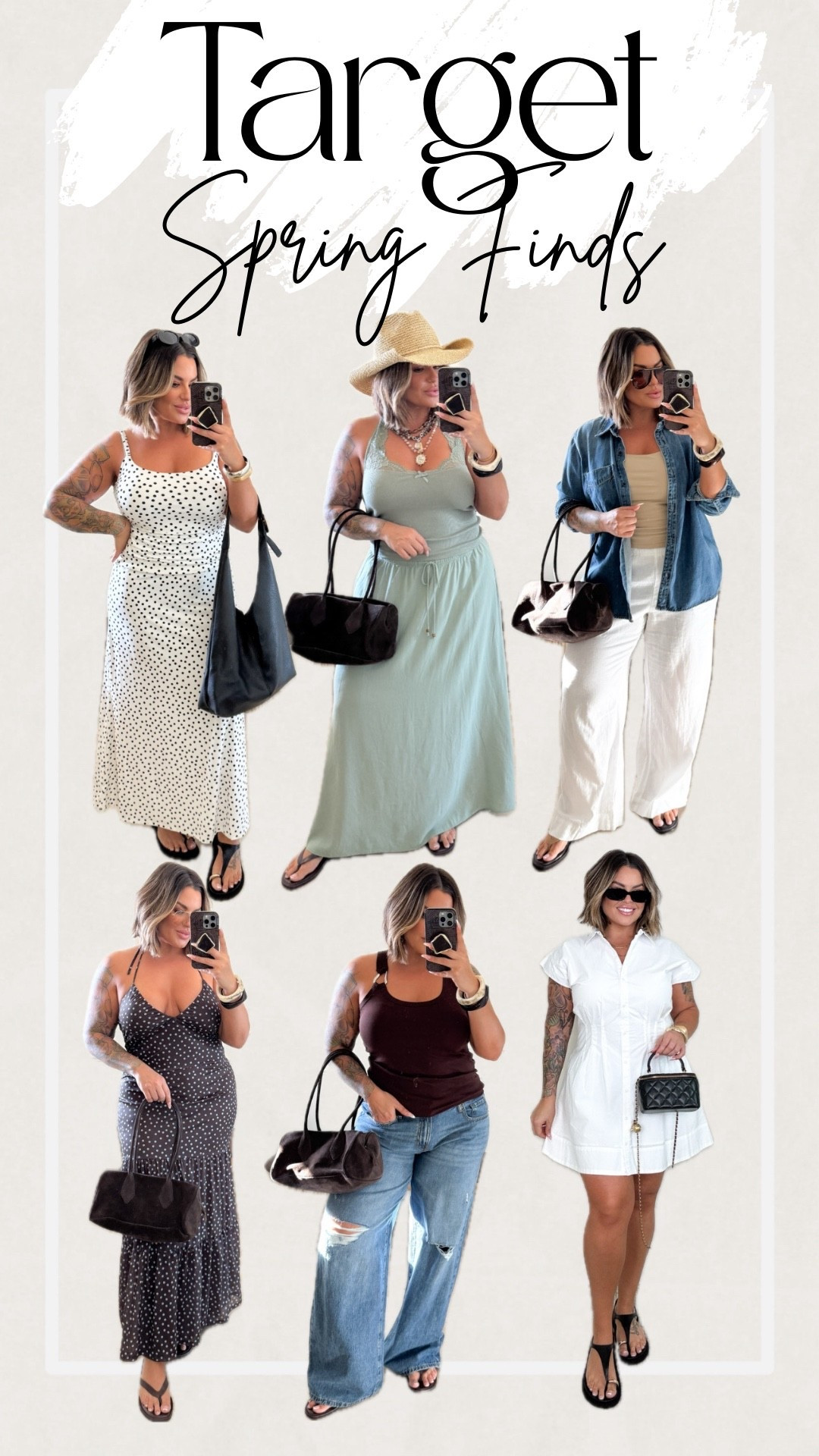 Dresses L 
Maxi skirt L 
Green tank M could have sized down to small it’s super stretchy ( if you want more compression size way down ) 
Denim top xl 
Nude tank M
White pants L  ( very sheer ) 
Brown tank M
White tank M 
Jeans 14 size up in these for sure 
Hat L/XL fits my big ol head perfect lol 
#Target #Dresses #Spring #Midsize #Maxiskirt #Linen #Pants ￼

#LTKmidsize #LTKfindsunder50 #LTKsalealert