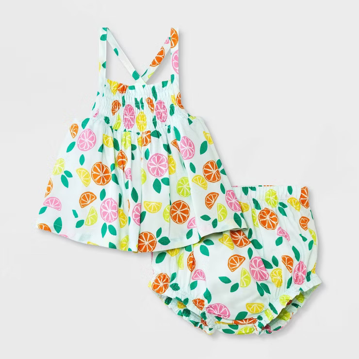 Baby Girls' Citrus Tank Top & Bottom Set - Cat & Jack™ Turquoise Blue | Target