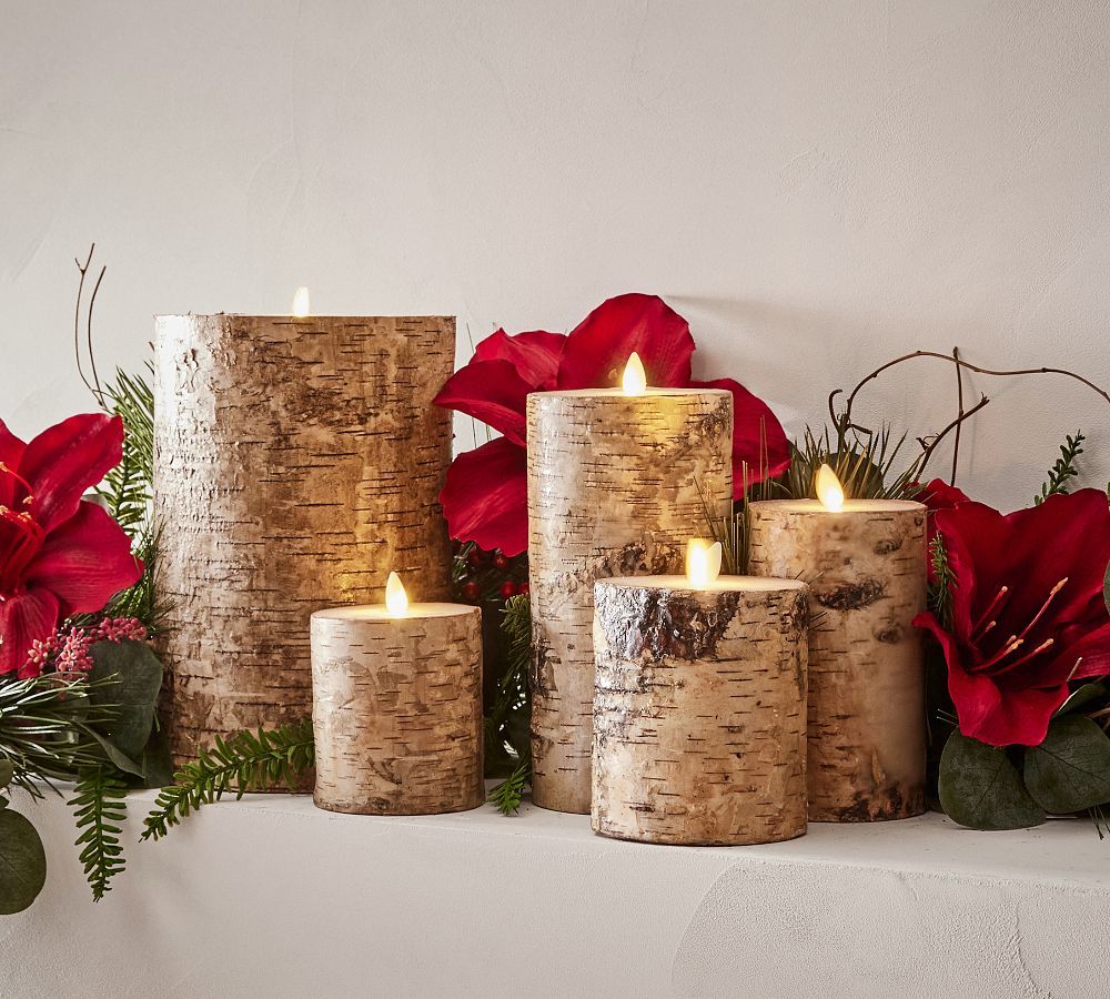 Premium Flickering Flameless Wax Pillar Candles - Textured Birch | Pottery Barn (US)