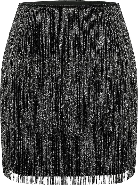 MANER Women’s Fringe Skirt Stretchy Sparkly Bodycon Tassel Trim Mini Skirt | Amazon (US)