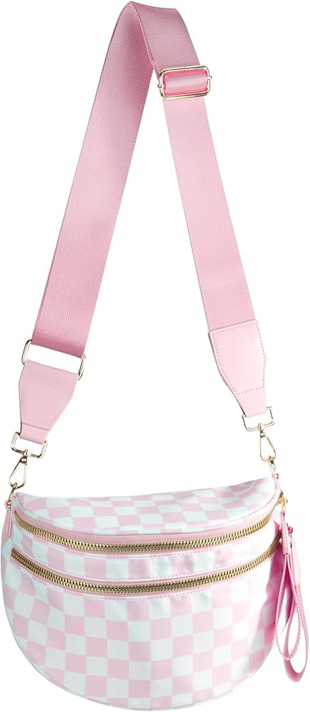 Spacious Checkered Nylon Crossbody Bag Bum Bag Checkered Handbags Wallets for Women | Amazon (US)