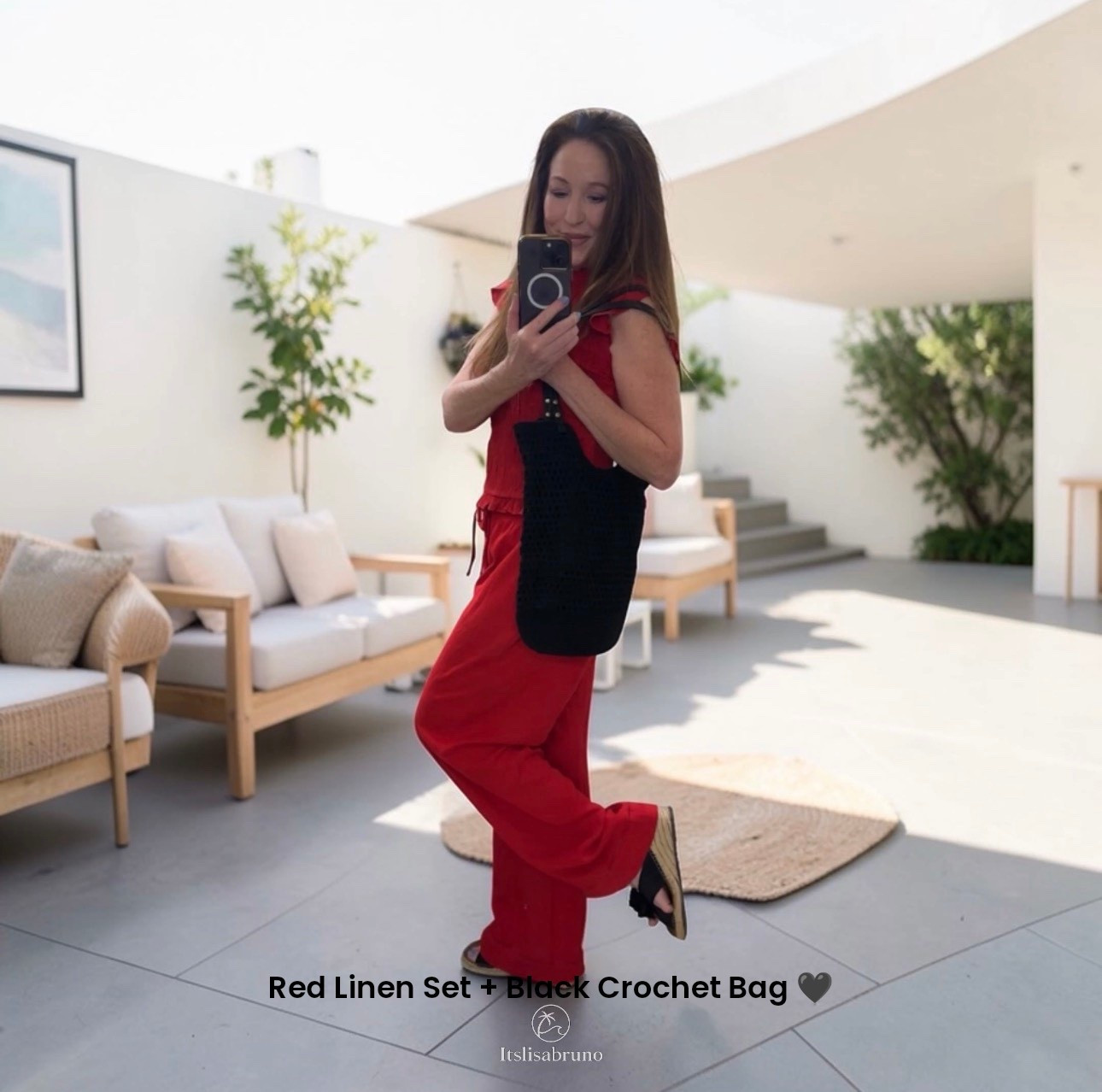 Red linen matching set (size S) + black crochet Gap bag 🖤 

Lightweight, breathable, and perfect for summer outfits! Subtle AI background adds a soft, airy vibe 🌬️

@gapstyle @abercrombie 

#ad #redlinen #linenstyle #summeroutfit #gapbag #chicstyle #effortlessstyle #vacationoutfit #summerfashion


#LTKSeasonal #LTKOver40 #LTKootd