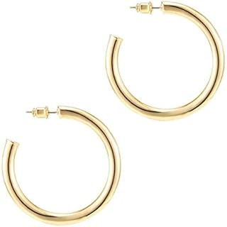 PAVOI 14K Gold Plated Lightweight Chunky Open Hoops | Gold Hoop Earrings for Women | Amazon (US)
