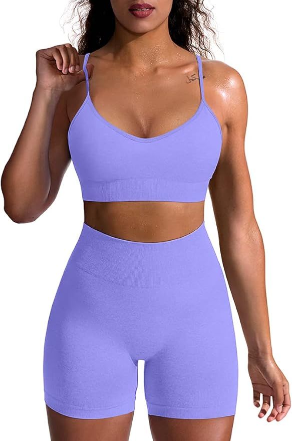 OQQ Yoga Outfit for Women Seamless 2 Piece Workout Gym High Waist Leggings with Sport Bra Set | Amazon (US)