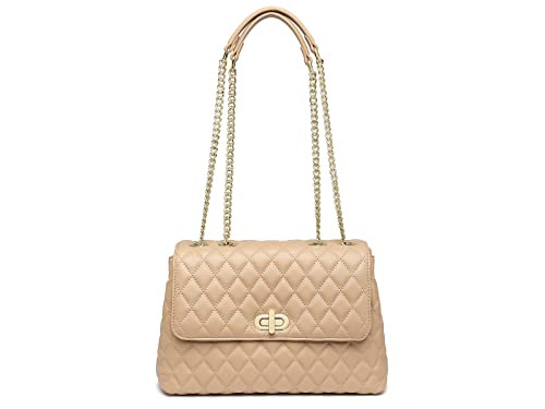 ER.Roulour Chain Shoulder Bag, Quilted Purses for Women, Medium Flap Turnlock Vegan Leather Handbag | Amazon (US)