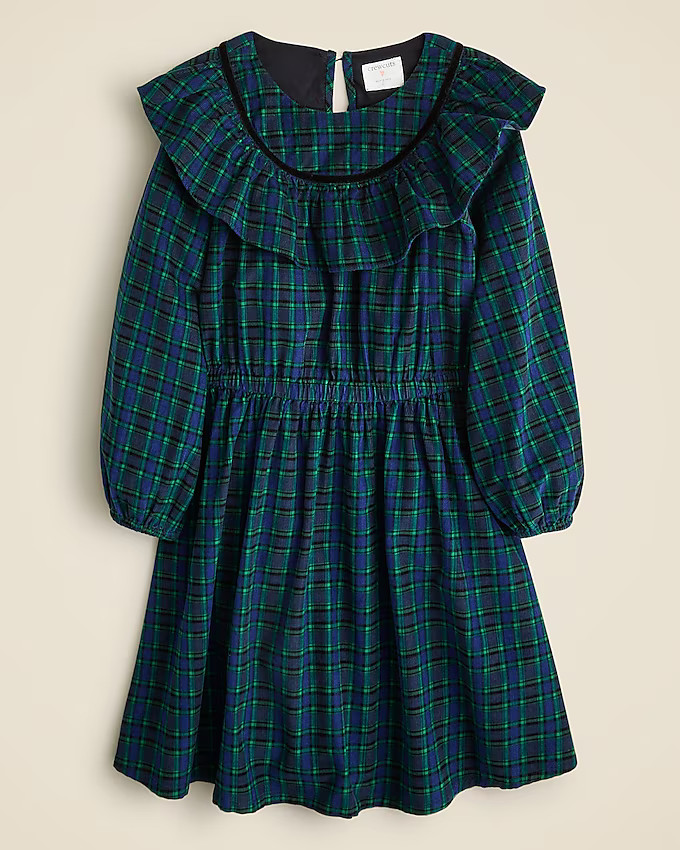 Girls' ruffle-trim dress in plaid corduroy | J. Crew US