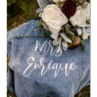 Bride Gift Pearl Jean Jacket, Custom Fall Wedding Bride Jacket Coat, Future Mrs Name Denim Jacket, P | Etsy (US)