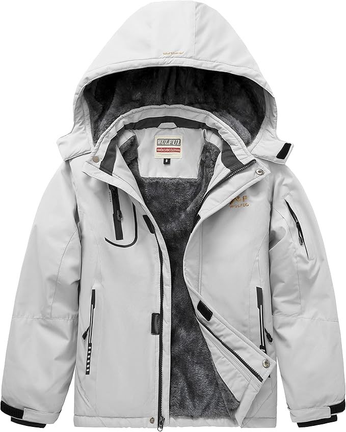 WULFUL Boy's Waterproof Ski Jacket Warm Fleece Hooded Winter Snow Coat | Amazon (US)