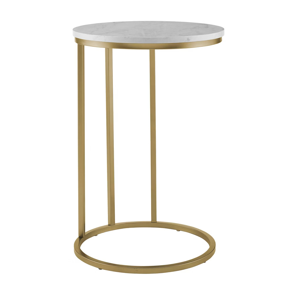 Round Luxe C Side Table with Glass and Metal White/Gold - Saracina Home | Target