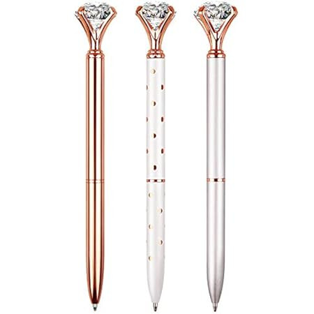 3 PCS Bling Big Crystal Diamond Ballpoint Pen Metal Ballpoint Pens for Office Supplies Gift, Rose Go | Amazon (US)