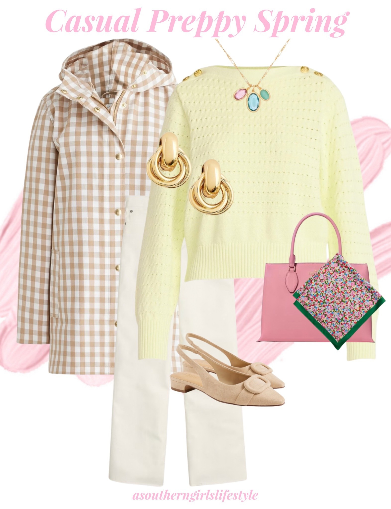 Everything is on Sale except the adorable Sweater that is Walmart. A Classic Classy Preppy Spring Outfit - great staple pieces to wear over & over again! 

Camel Ivory Gingham Water Repellent Jacket, Yellow Light Button Shoulder Sweater with Long Sleeves, White Wide leg Cropoed Jeans, Gold Statement Earrings, Charm Necklace, Silky Scarf, Satchel Purse & Slingback Shoes 

Spring Women’s Outfif. Casual Outfit. Work Outfit. 

#LTKSaleAlert #LTKootd #LTKSeasonal