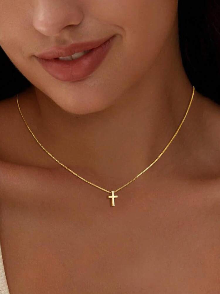 Delicate Adjustable Gold Cross Necklace, Minimalist And Elegant, Suitable For Women's Daily And O... | SHEIN