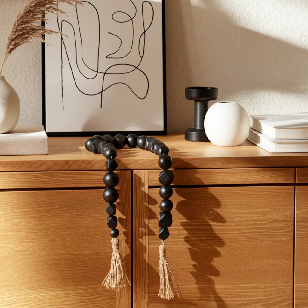 Decorative Garland Round Beads with Tassel Ends - Handcrafted Wood Decorations for Living Room an... | Wayfair North America