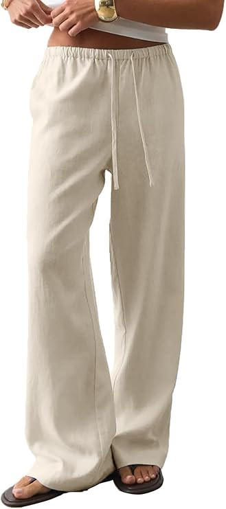 CHYRII Women's Summer Casual Wide Leg Pants Cotton Linen Palazzo Pants Beach Vacation Trouser wit... | Amazon (US)