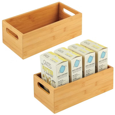 mDesign Wood Bamboo Pantry Storage Bin Container, Handles, 2 Pack, Natural/Tan, 6 x 12 x 4 | Target