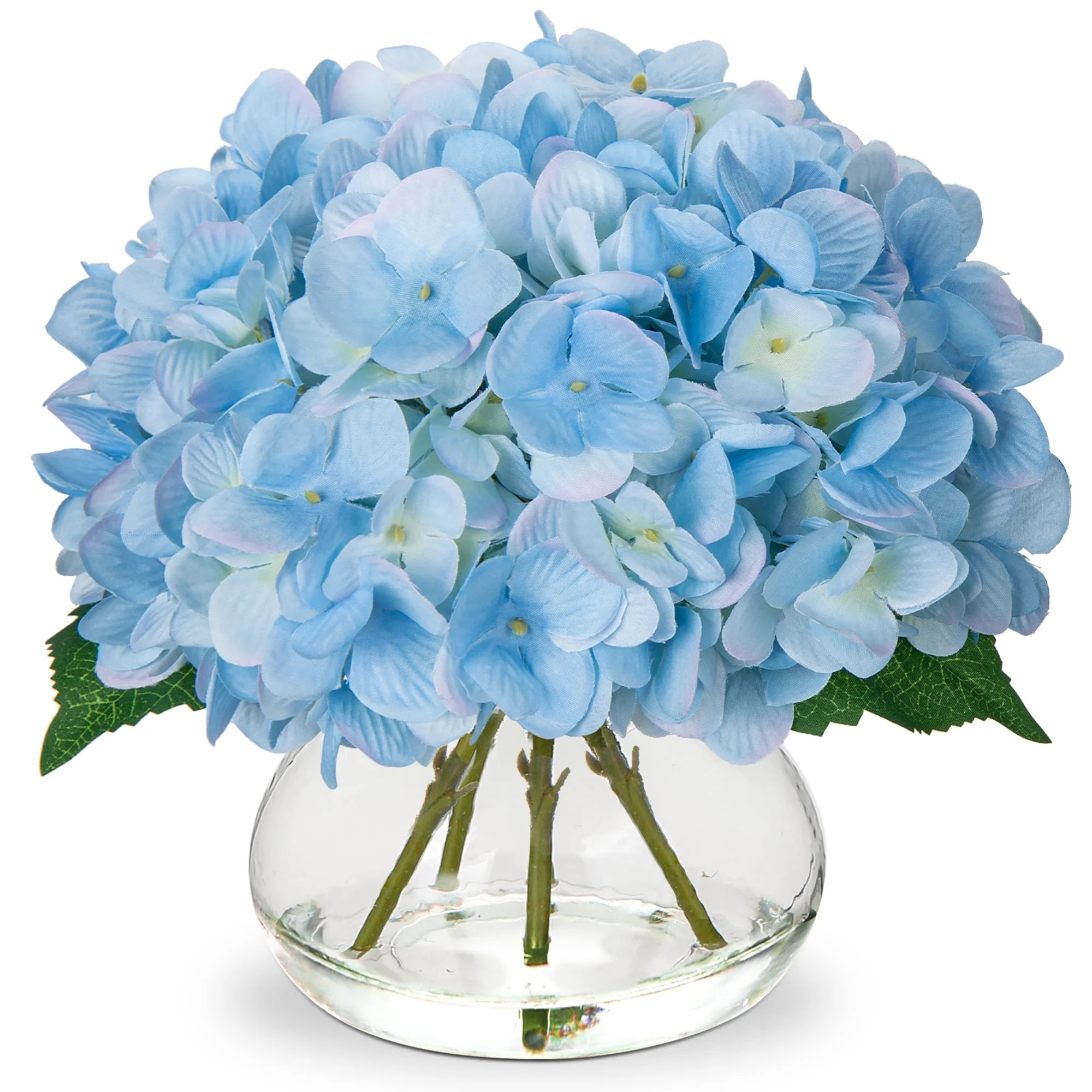 Hydrangea Artificial Flowers with Vase Blue Silk Fake Flowers Arrangements in Glass Vase with Fau... | Walmart (US)