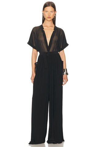 Norma Kamali Geralyn Short Sleeve Jumpsuit in Black | FWRD 