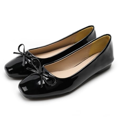 Dear Time Women's Casual Foldable Ballet Flats Square Toe Ballerina Flats Shoes Comfortable Black Patent Leather Size 8.5 | Amazon (US)
