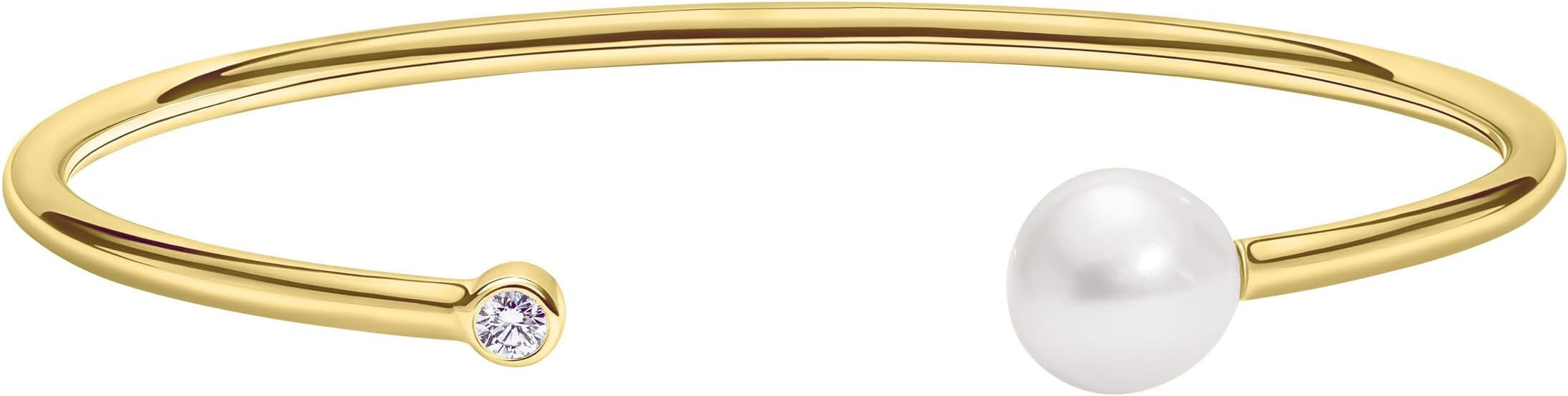 14K White/Yellow Gold Plated Silver Bracelet With Freshwater Cultured Pearl and 0.10 TCW Round Br... | Amazon (US)