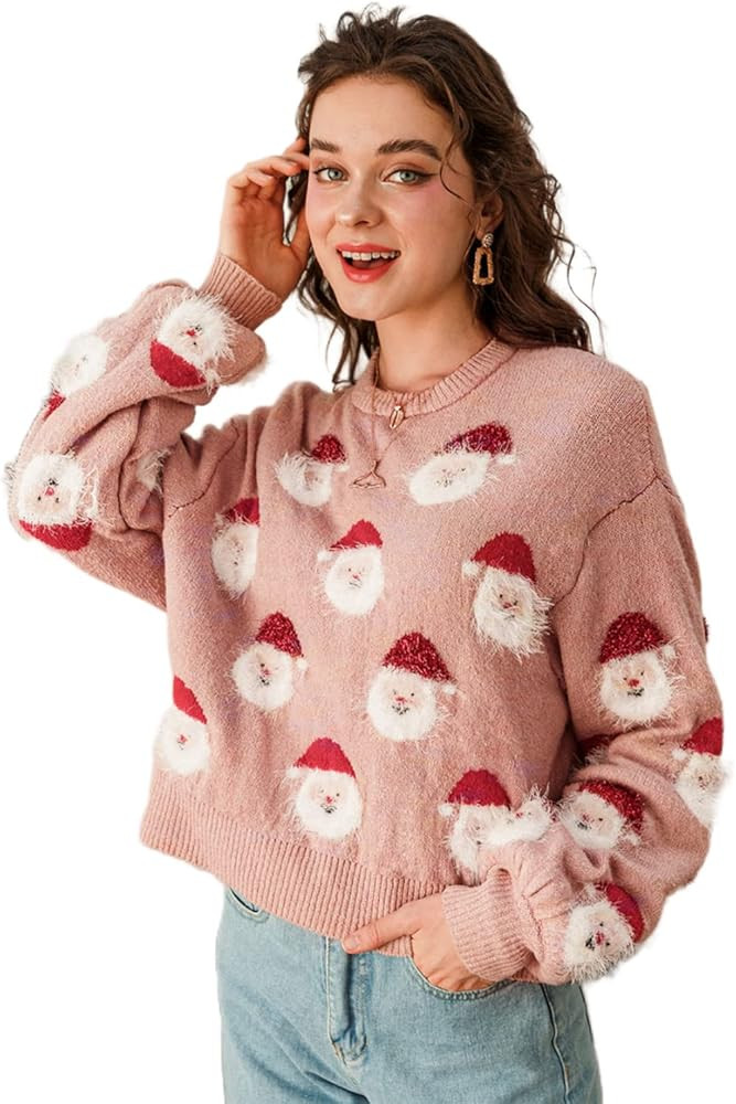 Miessial Women's Knitted Christmas Pattern Sweater Comfy Crewneck Long Sleeve Pullover Sweater | Amazon (US)