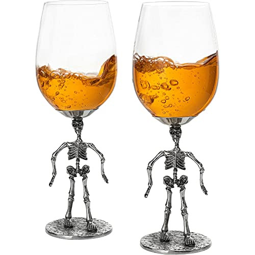 Halloween Stemmed Skeleton Wine Glass Set of 2 12oz Skeleton Glasses 10" H, Halloweens Goth Gifts, Skeleton Gifts, Skeleton Decor, Spooky Wine Gift Set, Perfect for Themed Parties, Spook Gothic Wines | Amazon (US)