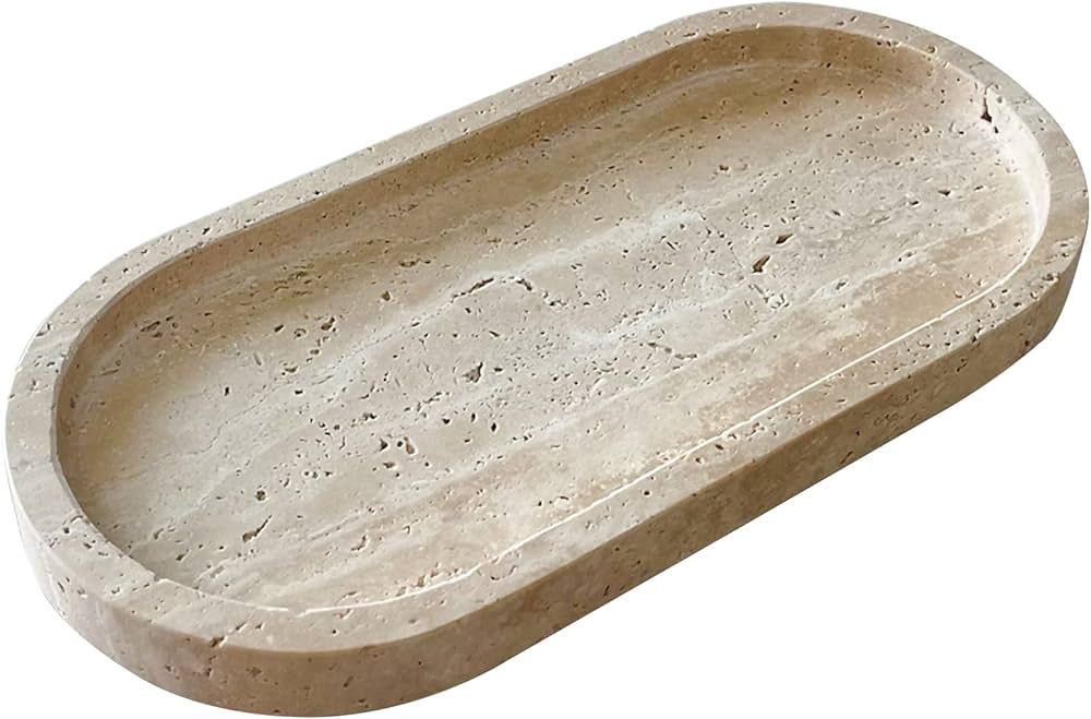 SAIDKOCC Natural Marble Oval Tray Ornaments Vintage Small Tray Storage Dish for Counter, Vanity, ... | Amazon (US)